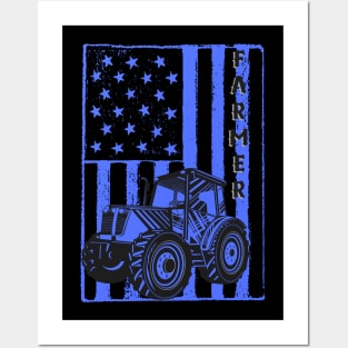 Vintage American flag tractor gift for farmer Posters and Art